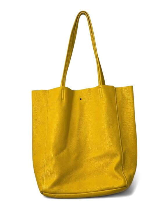 Italian Genuine Leather Handbags - Italian Genuine Leather Yellow Tote Bag Pebbled Leather Shoulder Bag Borse in Pe
